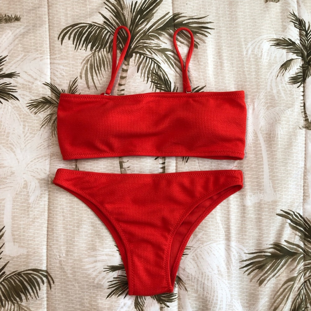 Red Cami Top w/ Ribbed Bikini Set
